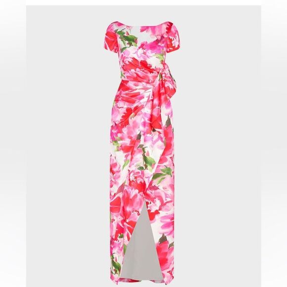 Kay Unger Women's Pink Floral Pleated Evening Dress Size 6 NWT $395 - Picture 4 of 7